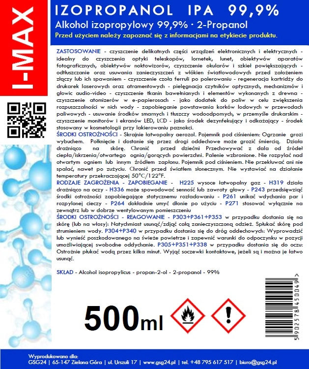 Spray de Limpieza Alcohol Isopropílico GSG24 I-Max, 500ml