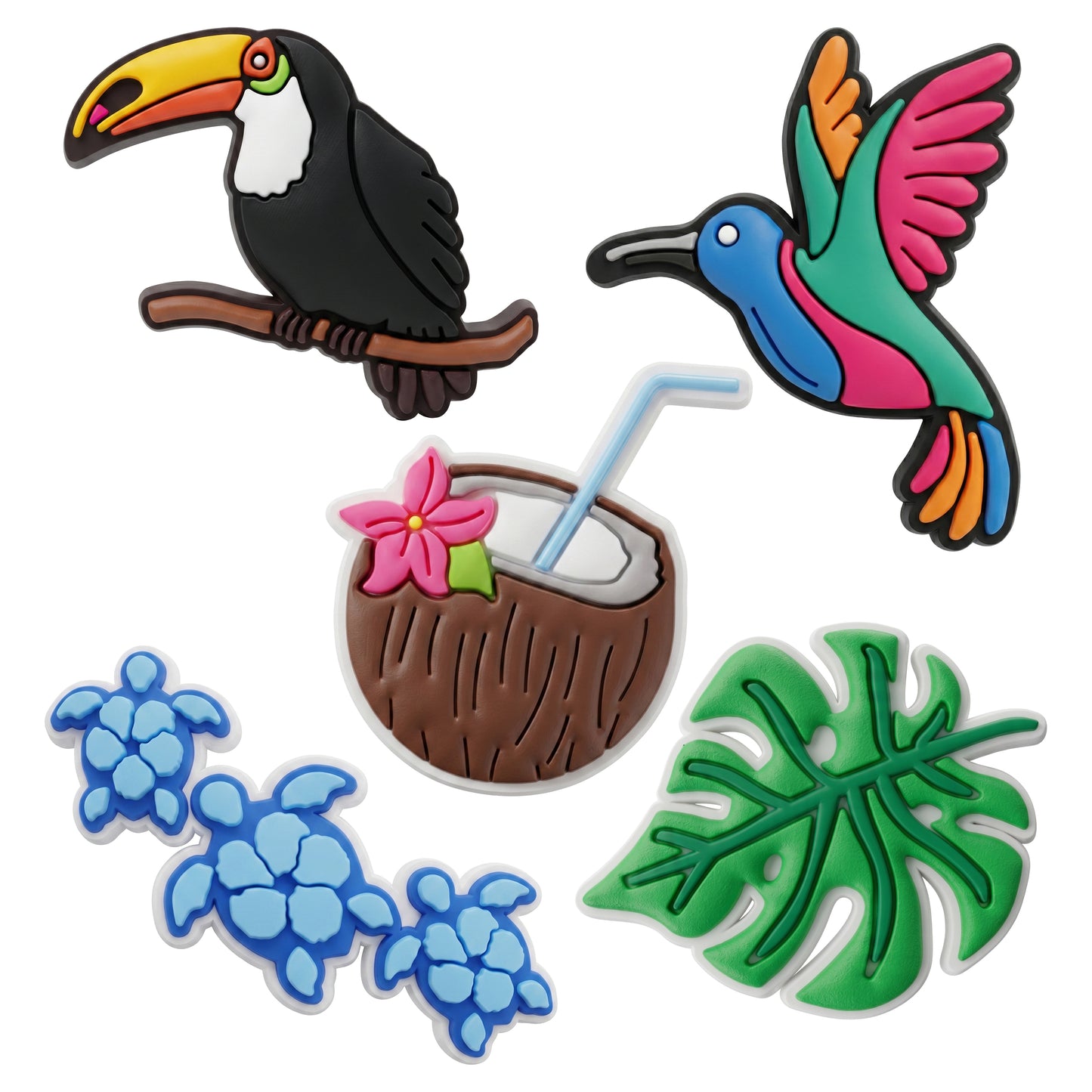 Pegatina 3D OEM Tropical Birds para Funda de Teléfono / Tableta, Set de 5 piezas, Multicolor