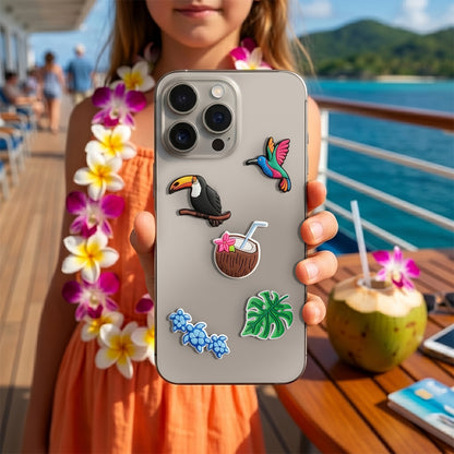 Pegatina 3D OEM Tropical Birds para Funda de Teléfono / Tableta, Set de 5 piezas, Multicolor
