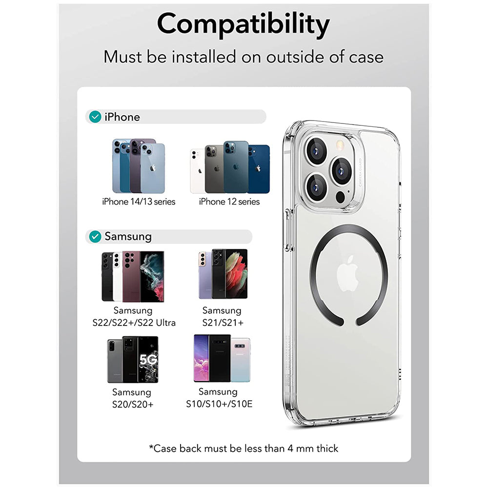 Pegatina Metálica ESR HaloLock, Set de 2 piezas, Negro Plateado