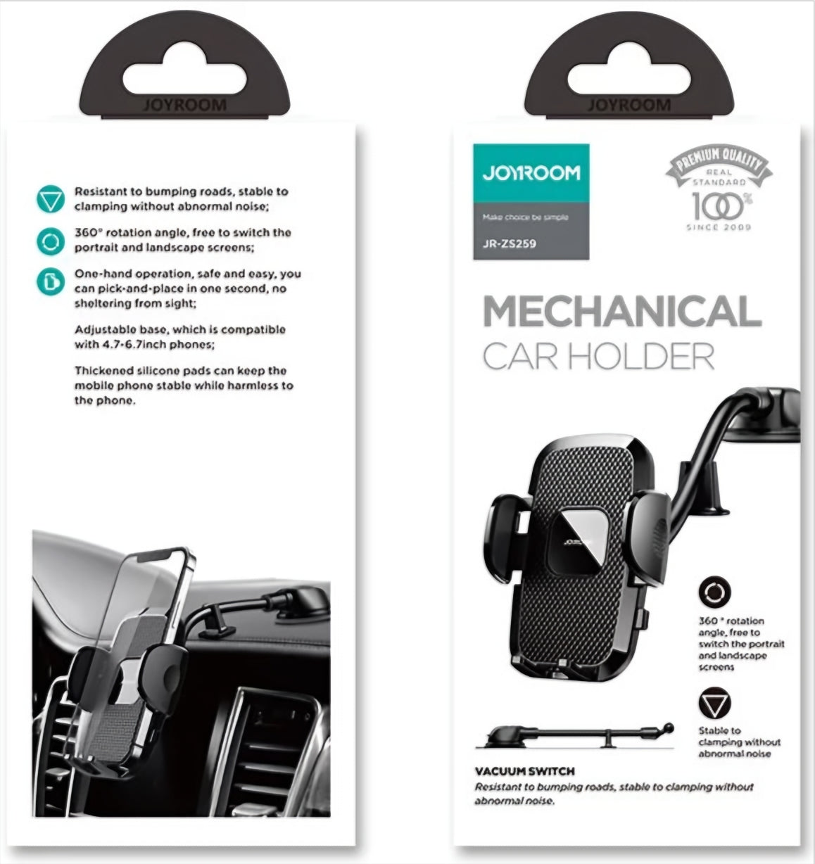 Soporte para coche Joyroom JR-ZS259 Dash, 4.7 pulgadas - 6.9 pulgadas, Negro