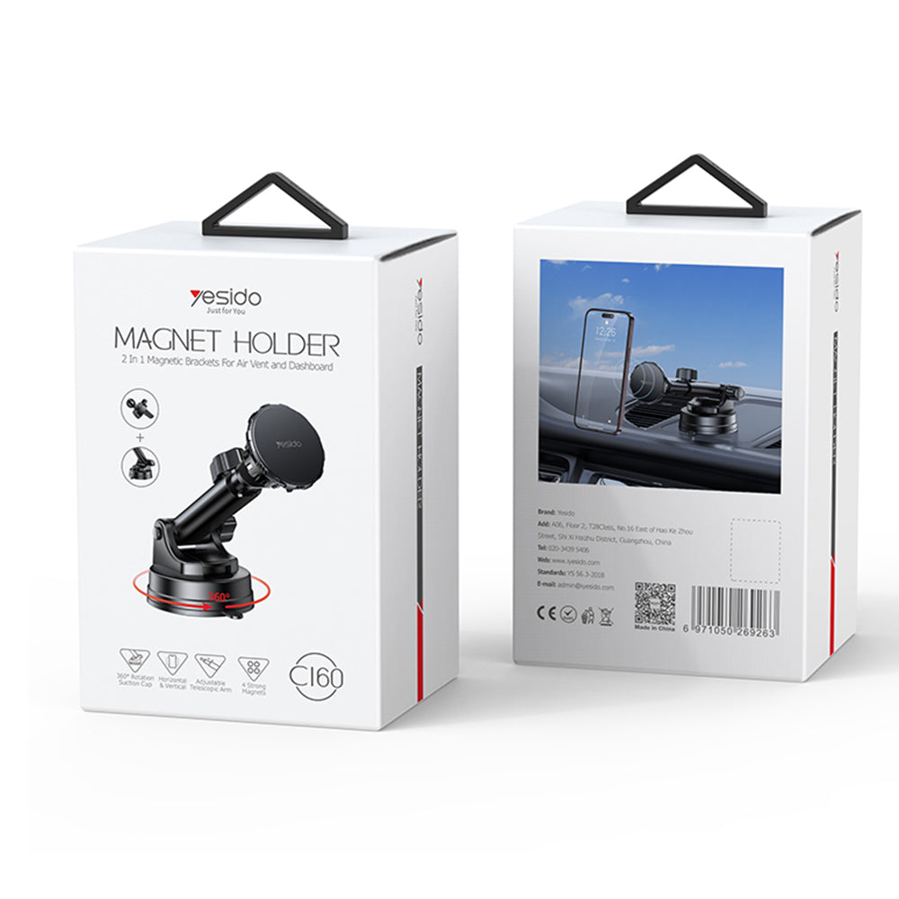 Soporte Auto Magnético Yesido C160, Universal, Negro