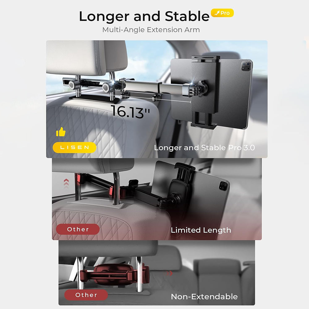 Lisen Headrest Car Holder for Phone / Tablet, 4.7inch - 12.9inch, Black YL0423090004