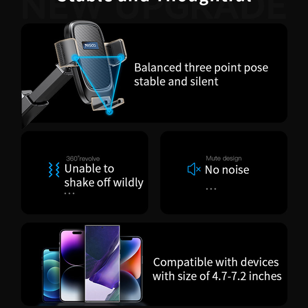 Soporte para Auto Yesido C262, 4.7 pulgadas - 7.2 pulgadas, Negro