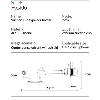 Soporte para Auto Yesido C262, 4.7 pulgadas - 7.2 pulgadas, Negro