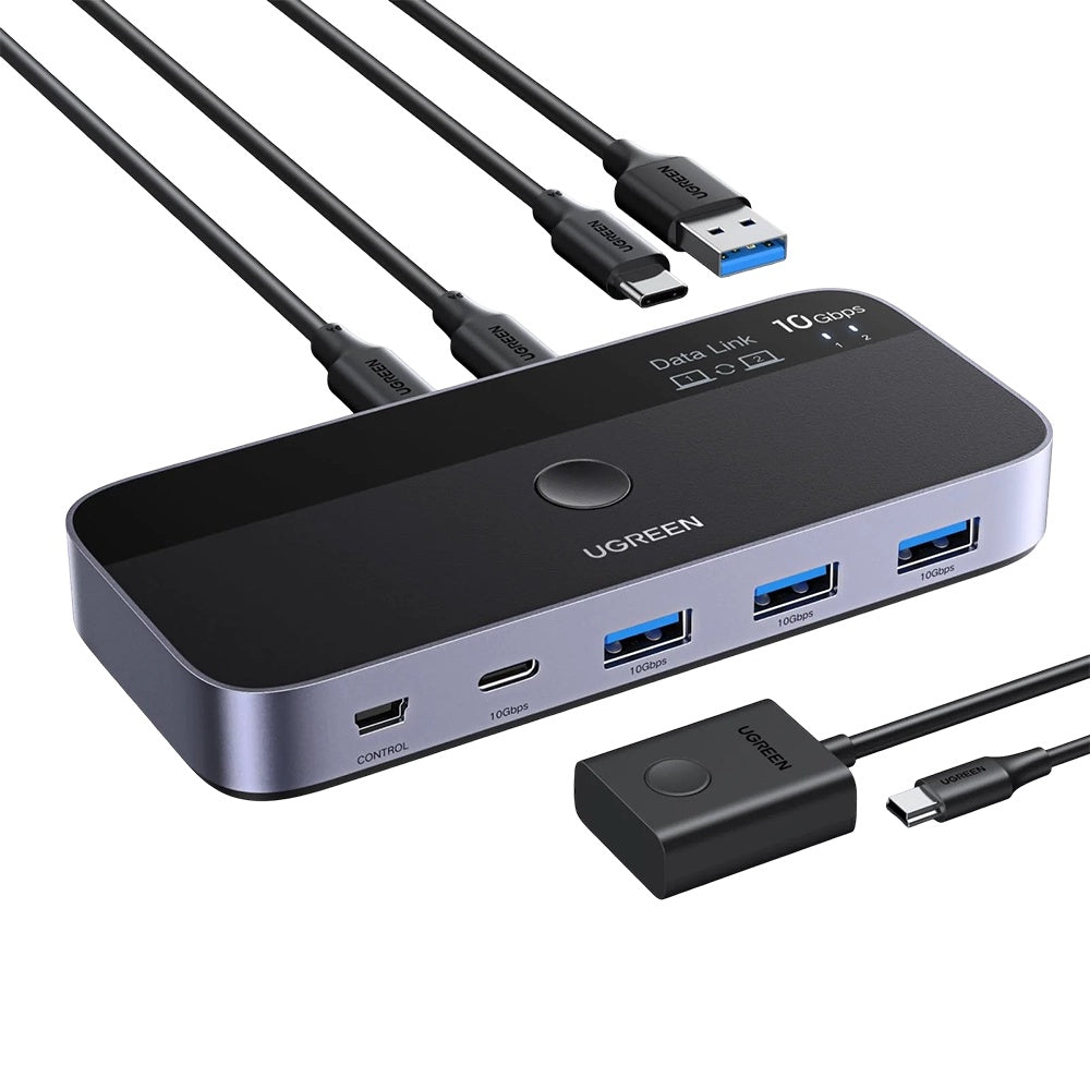 Switch USB UGREEN CM691 (45784), 3 x USB-A 3.2 - 1 x USB-C - 1 x miniUSB, Negro