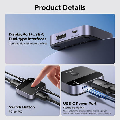Switch Video DisplayPort / USB-C UGREEN 65878, Negro