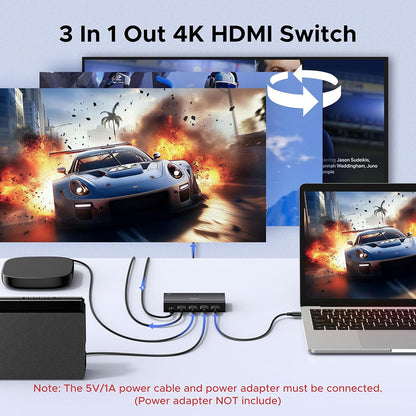 Switch Video HDMI UGREEN AW504 (55857), Negro