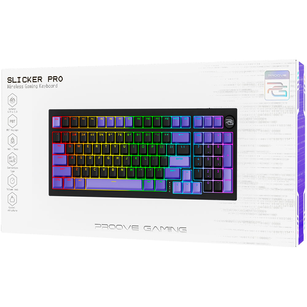 Teclado Gaming Inalámbrico Proove Slicker Pro, RGB, BT / Wi-Fi / Cableado, 1.8m, Negro WKSLPEN22416