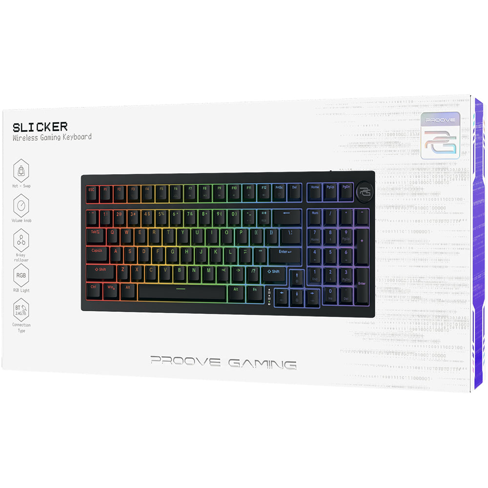 Teclado Gaming Inalámbrico Proove Slicker, RGB, BT / Wi-Fi / Cableado, 1.8m, Negro WKSLEN00022401