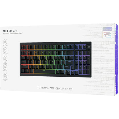 Teclado Gaming Inalámbrico Proove Slicker, RGB, BT / Wi-Fi / Cableado, 1.8m, Negro WKSLEN00022401