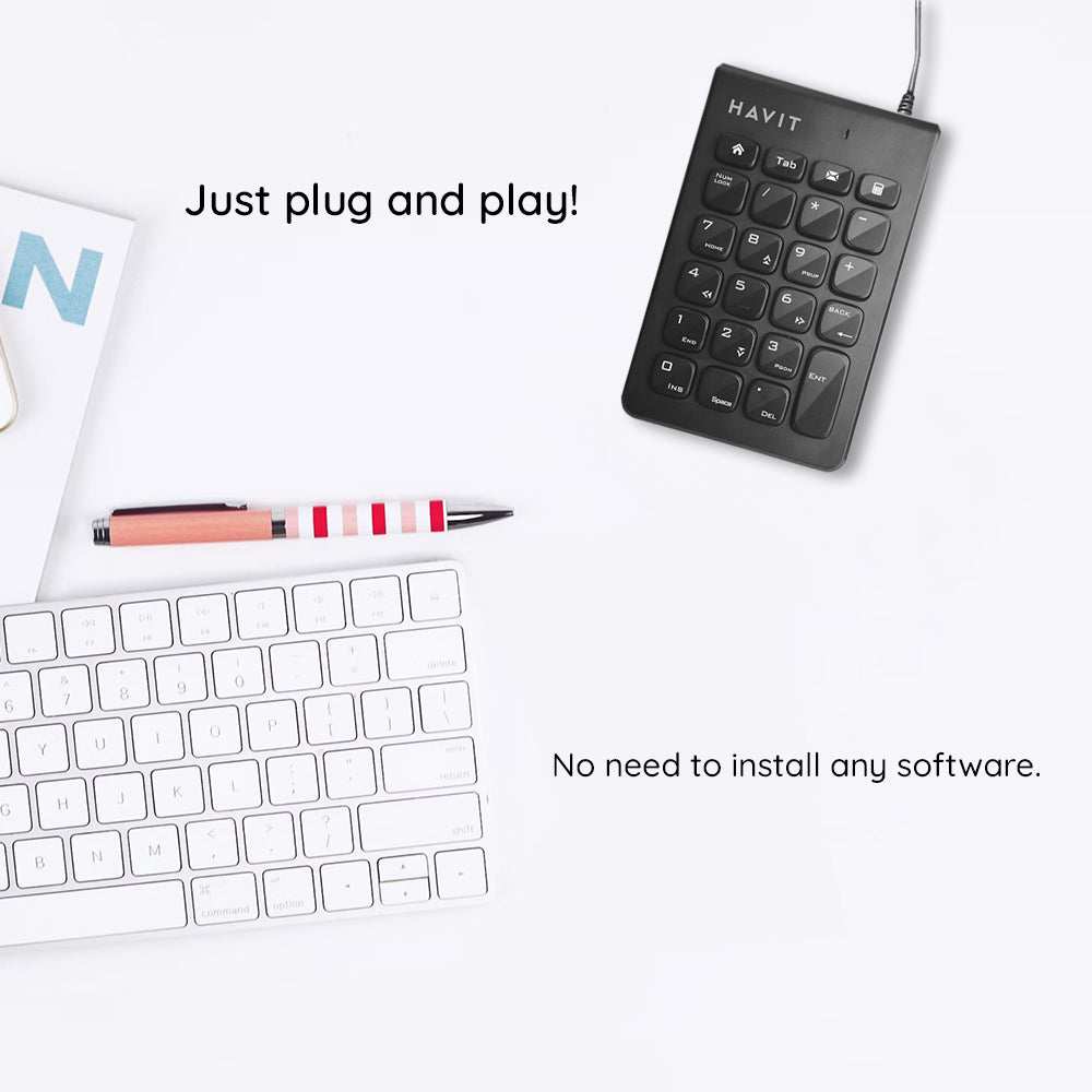 Teclado Numérico Wired USB HAVIT KB223, 1.5m, Negro