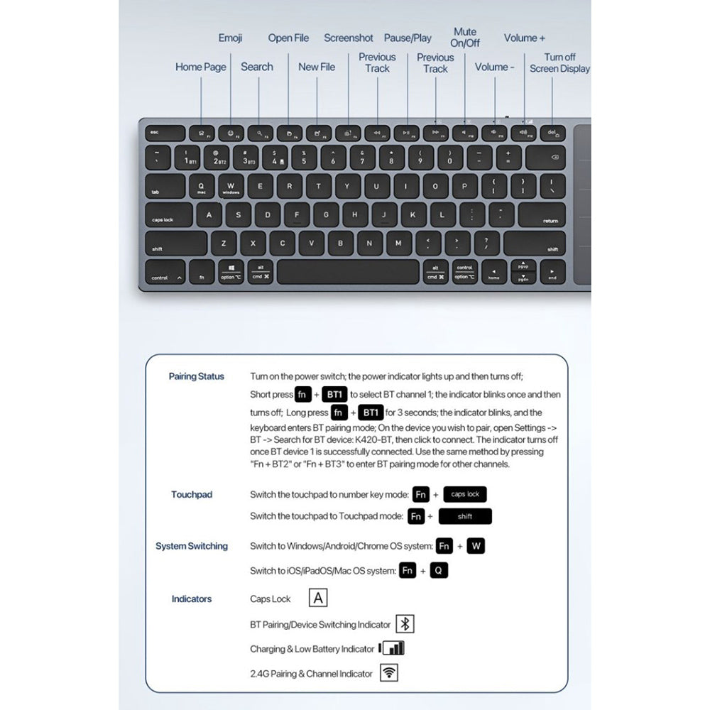 Teclado inalámbrico DUX DUCIS LK, BT / Wi-Fi, Negro