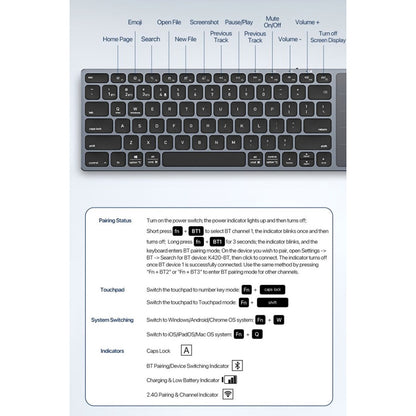 Teclado inalámbrico DUX DUCIS LK, BT / Wi-Fi, Negro