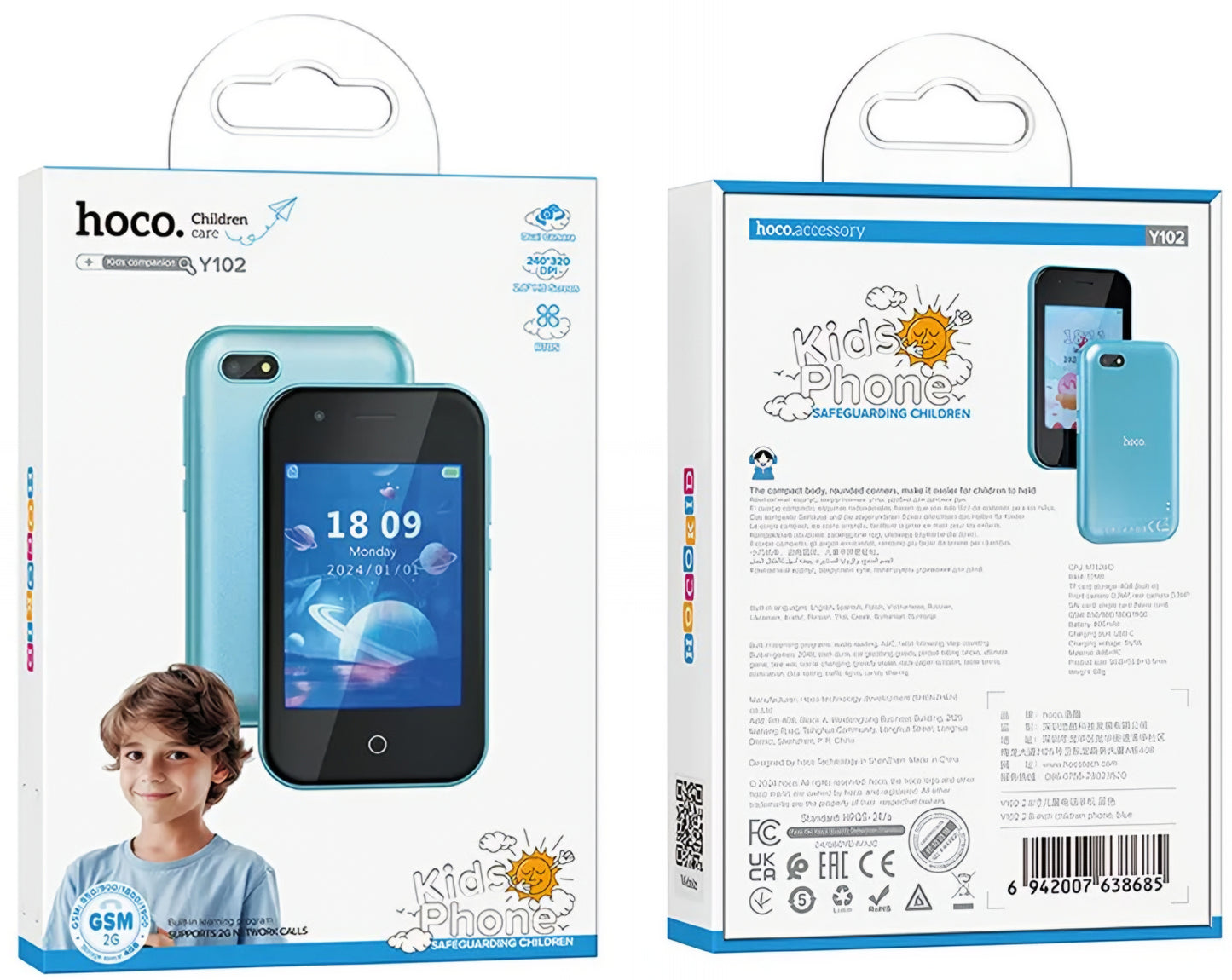 Teléfono Móvil HOCO Y102 Kids, 2G, Pantalla 2.8 pulgadas, Azul