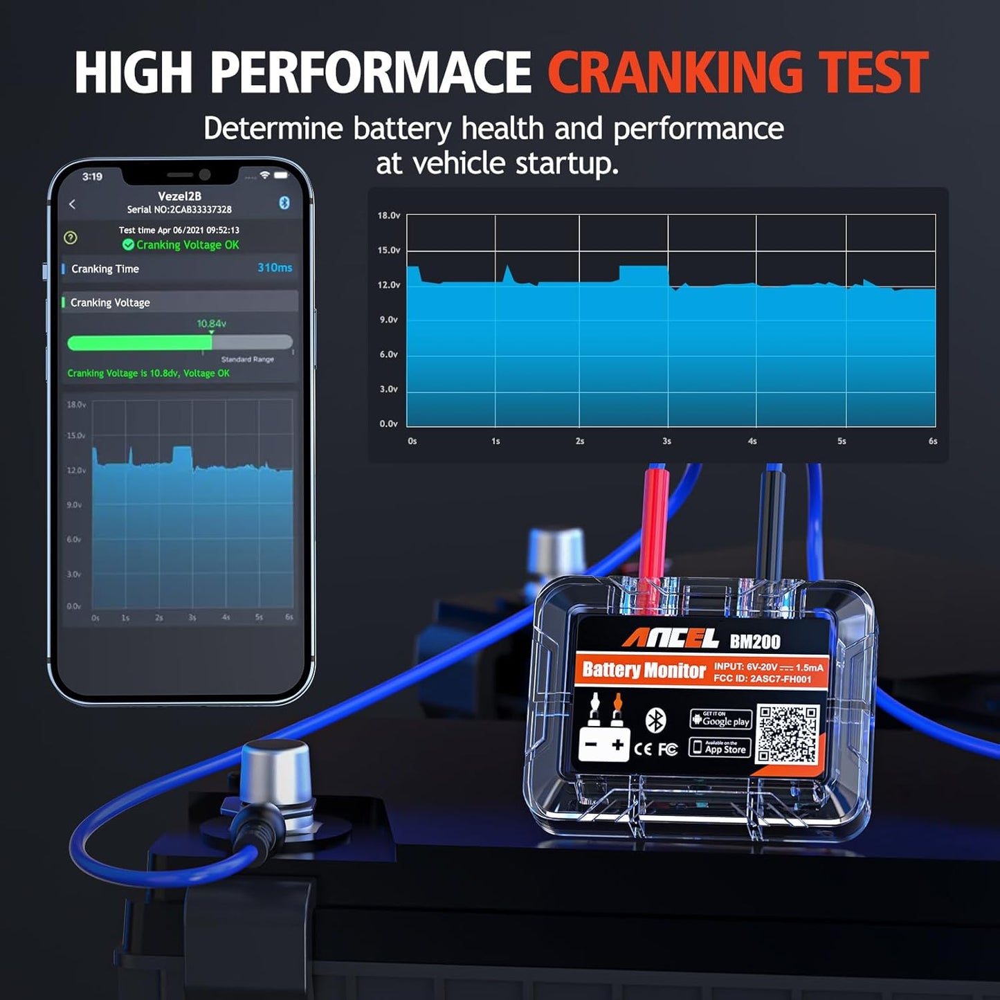 Tester Bluetooth Monitor de Batería de Auto Ancel BM200