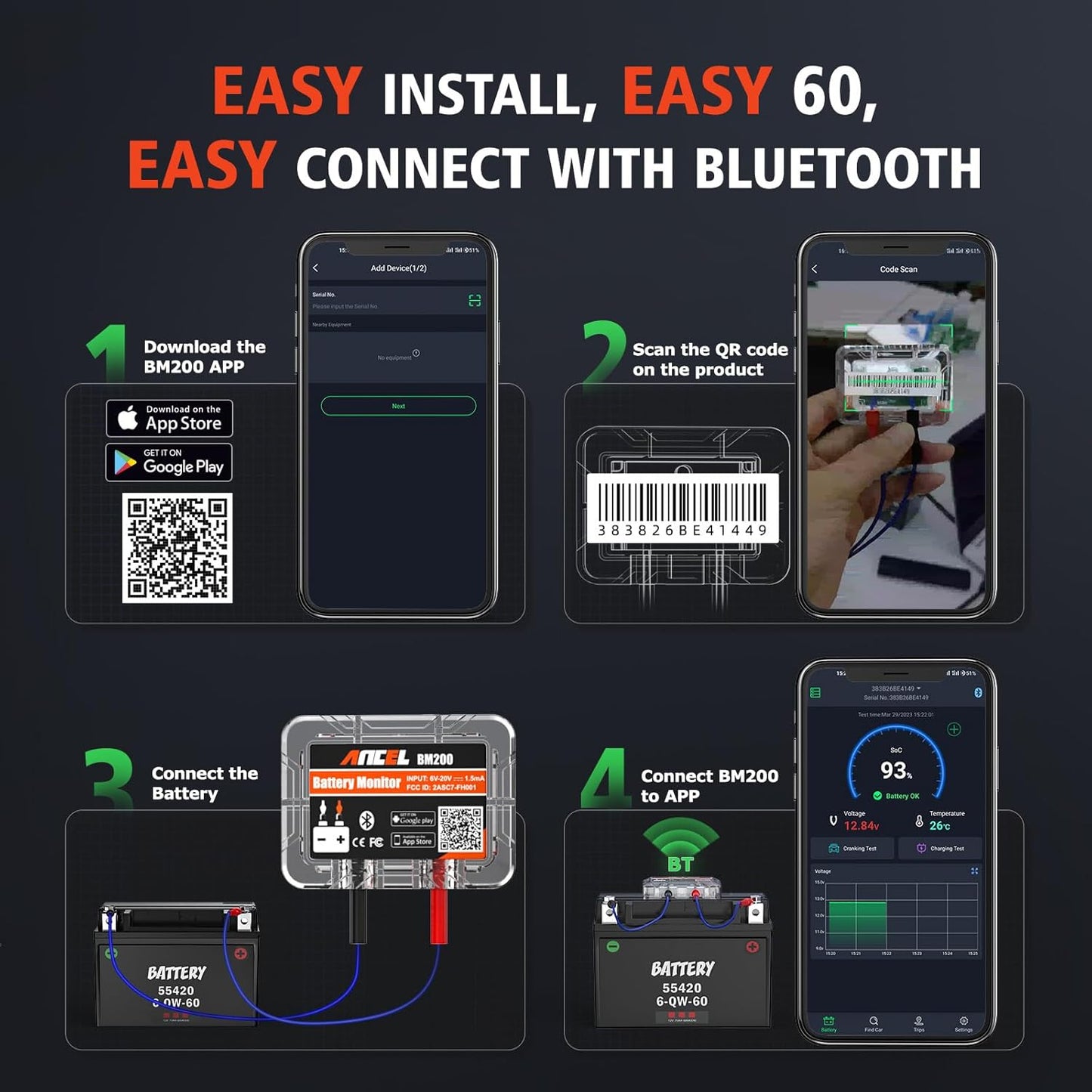 Tester Bluetooth Monitor de Batería de Auto Ancel BM200