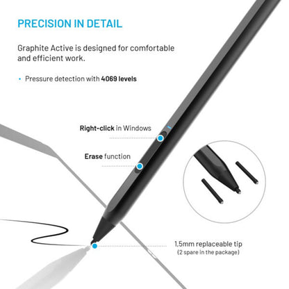 Touch Pen Fixed Graphite Active para dispositivos con soporte MPP, Negro