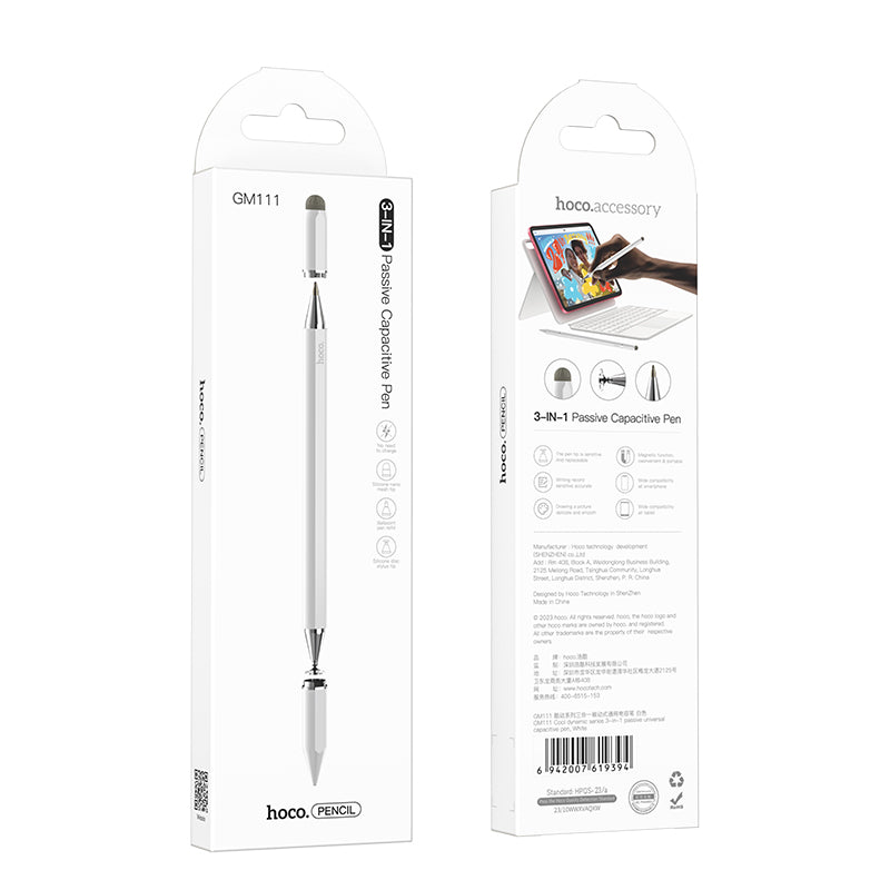 Lápiz táctil HOCO GM111 3en1, Blanco