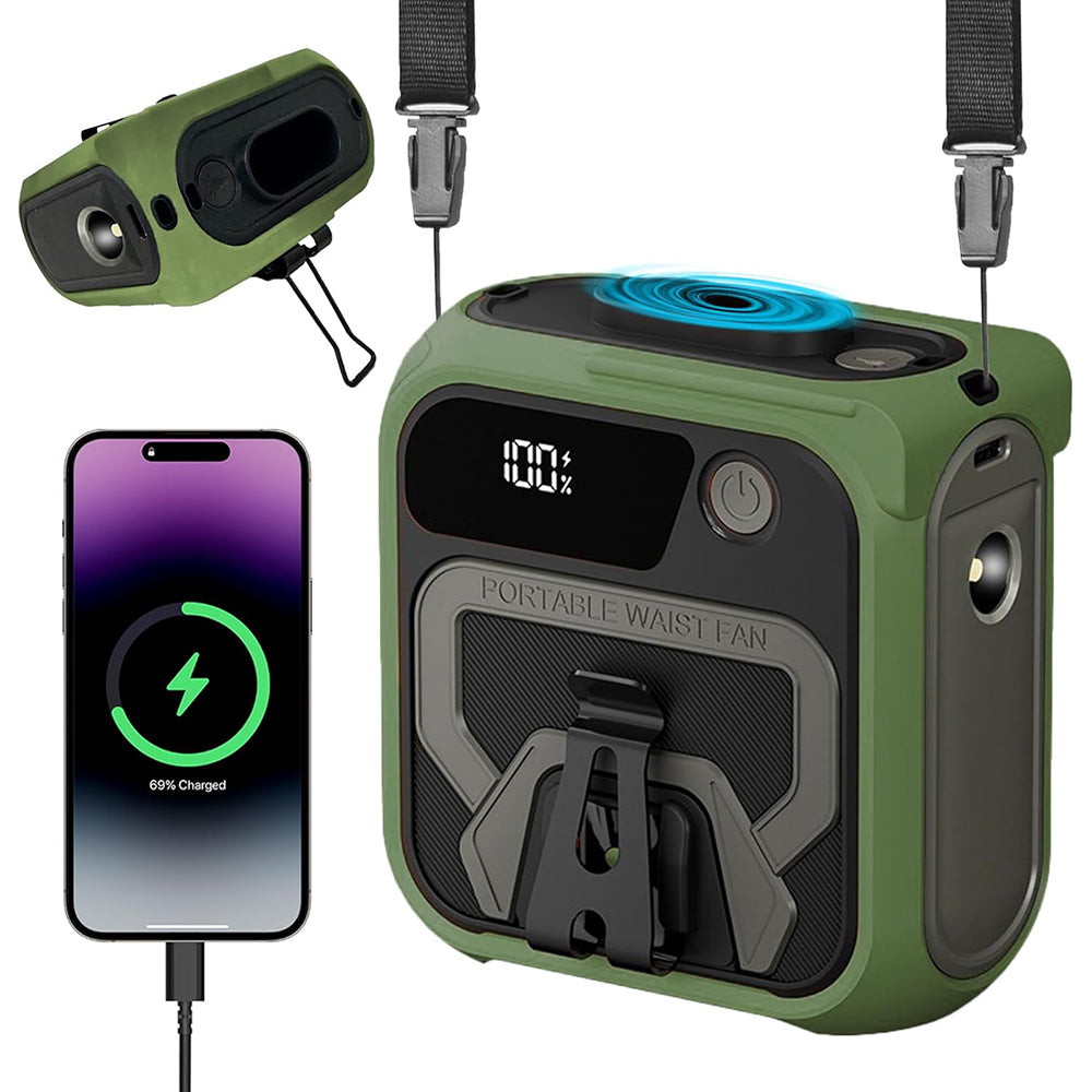 Ventilador Portátil Techsuit Z13 con batería externa 10000mAh, Verde
