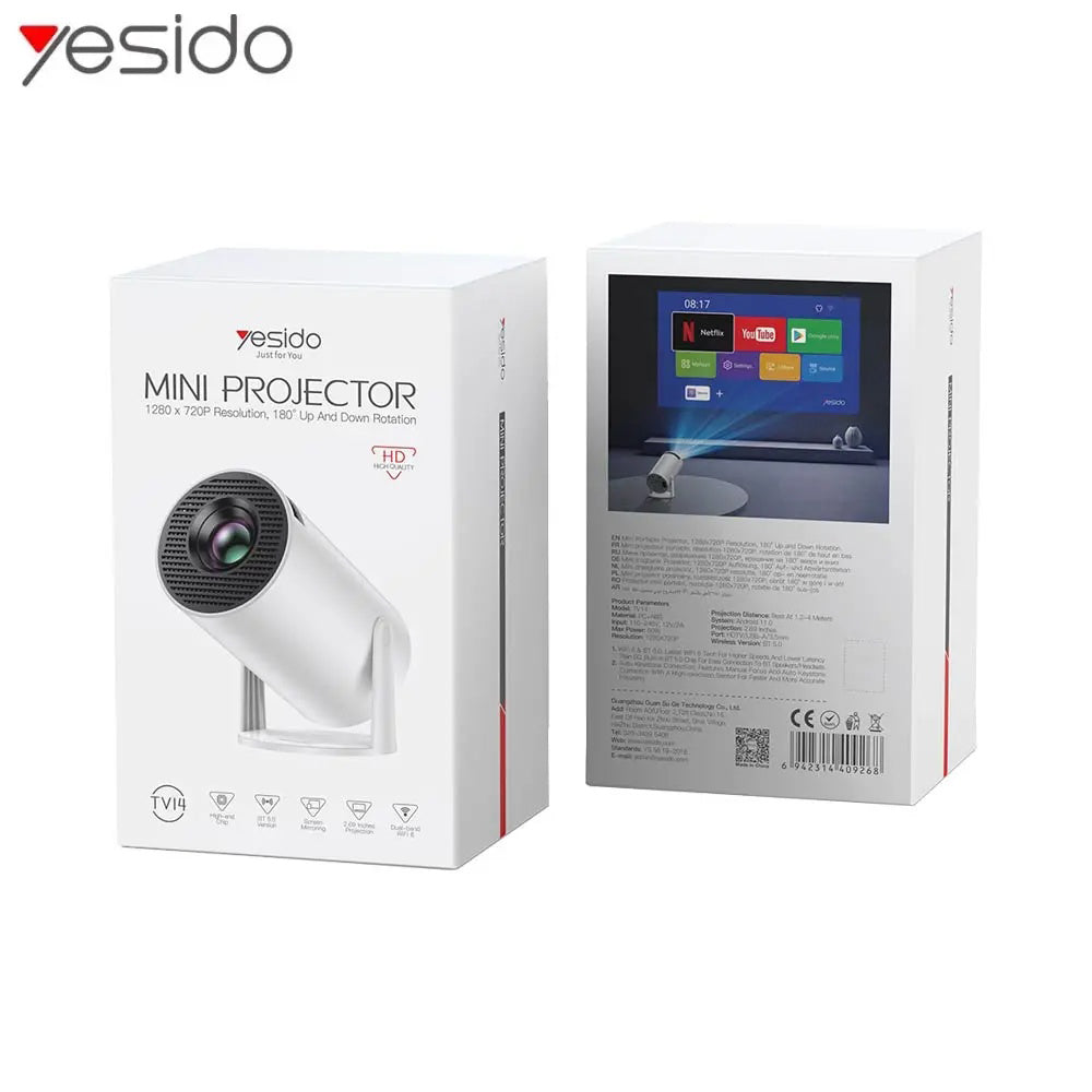 Videoproyector Yesido TV14, 720P, 120ANSI, Blanco